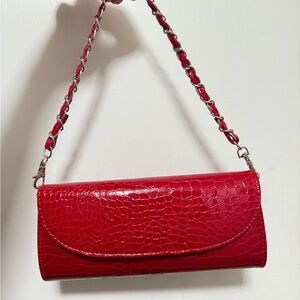 Red Croc-Embossed Chain Shoulder Bag